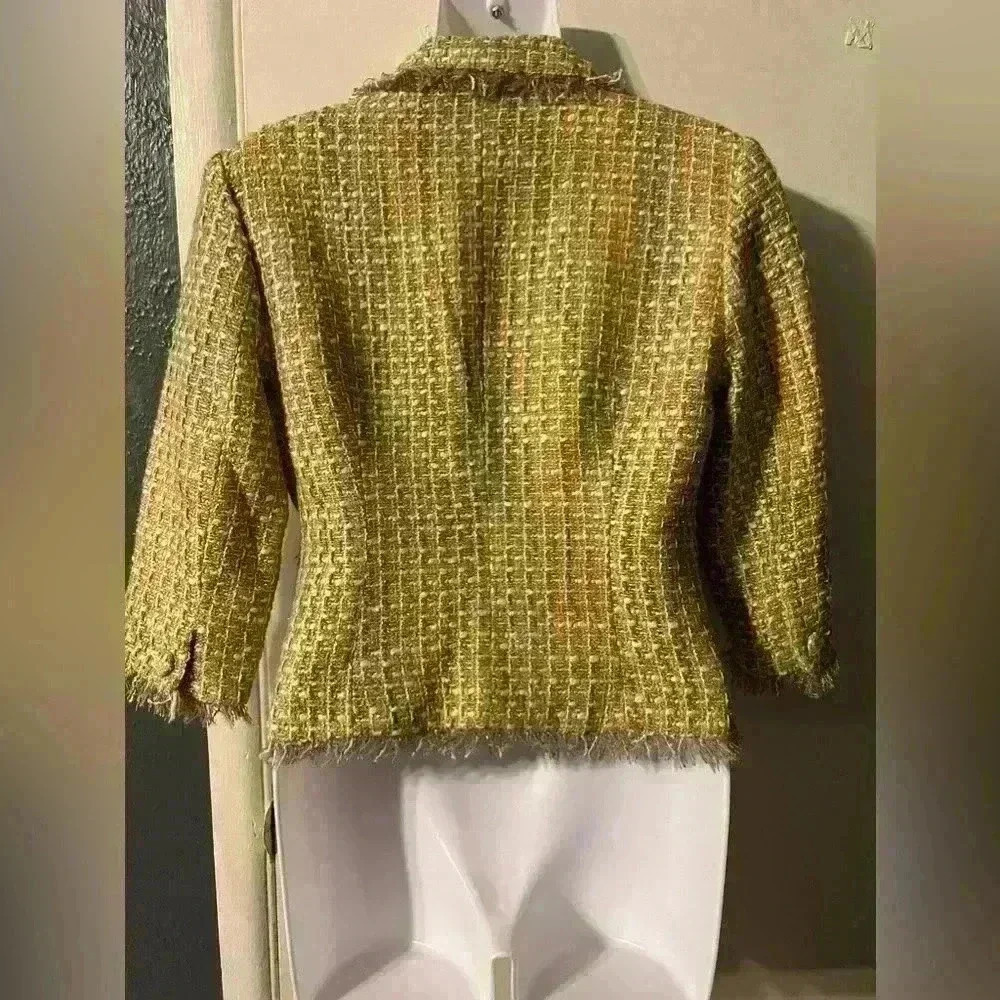 Chadwick, women's size 2P blazer, pastel colors, fringe trim, lined, EUC New - Picture 6 of 8